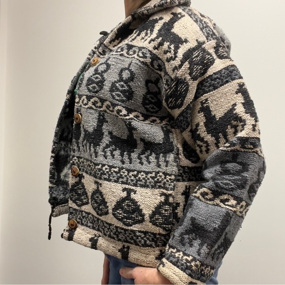 Peruvian Huancayo Alpaca Wool Knitted Cardigan Button Down Jacket Size Small - Picture 5 of 15